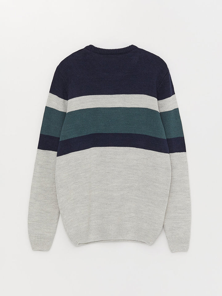 Crew Neck Long Sleeve Color Block Men Knitwear Sweater