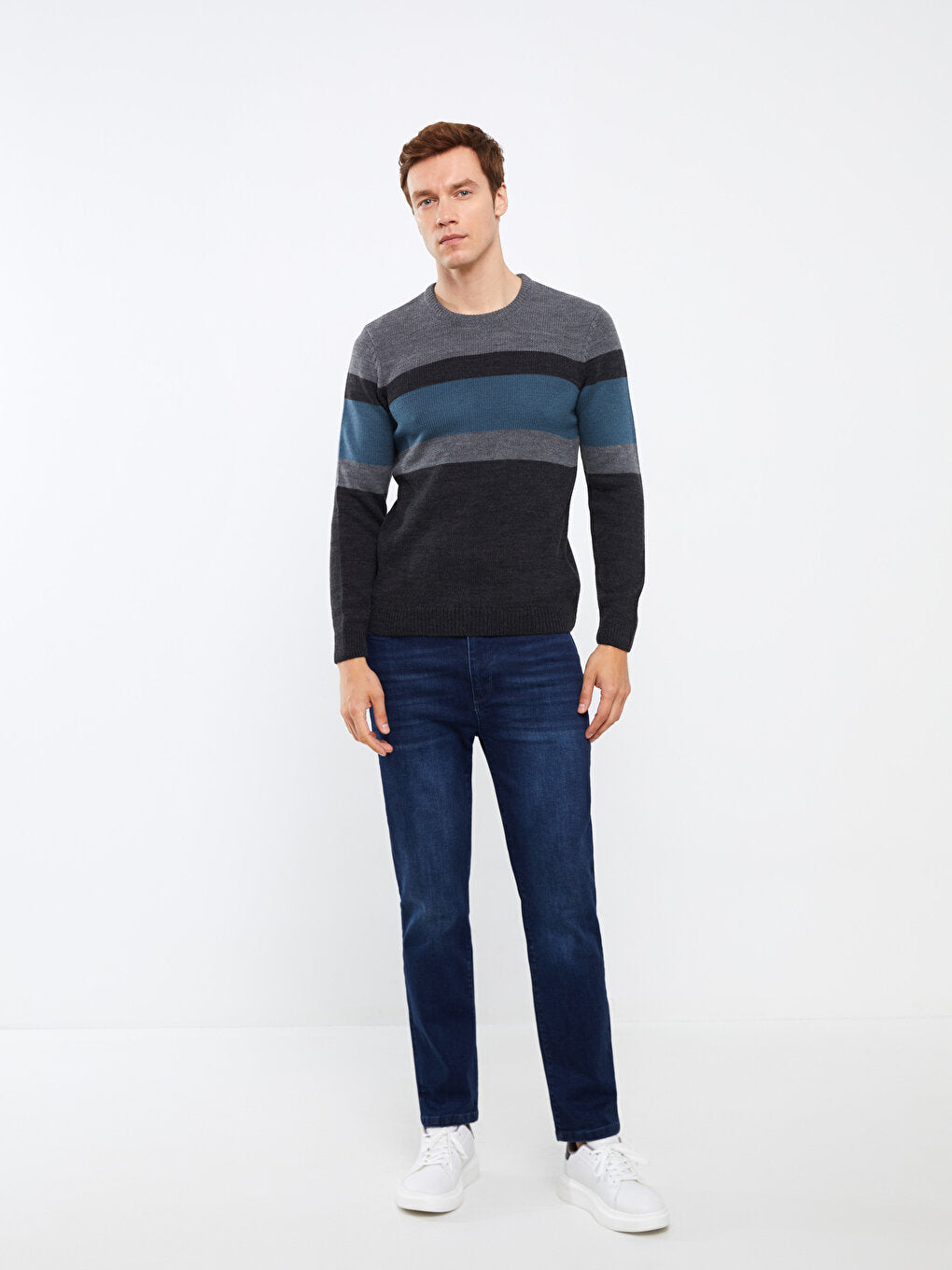 Crew Neck Long Sleeve Color Block Men Knitwear Sweater