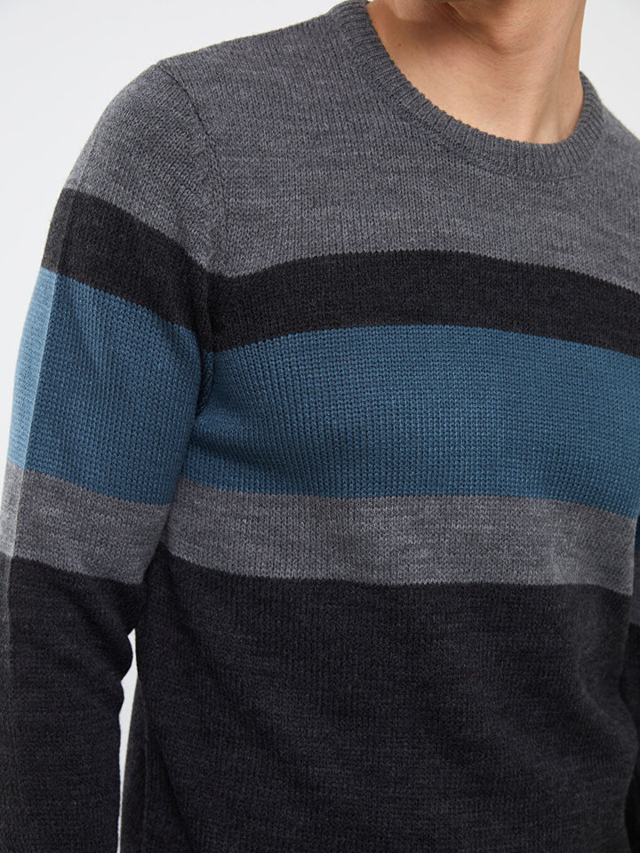 Crew Neck Long Sleeve Color Block Men Knitwear Sweater