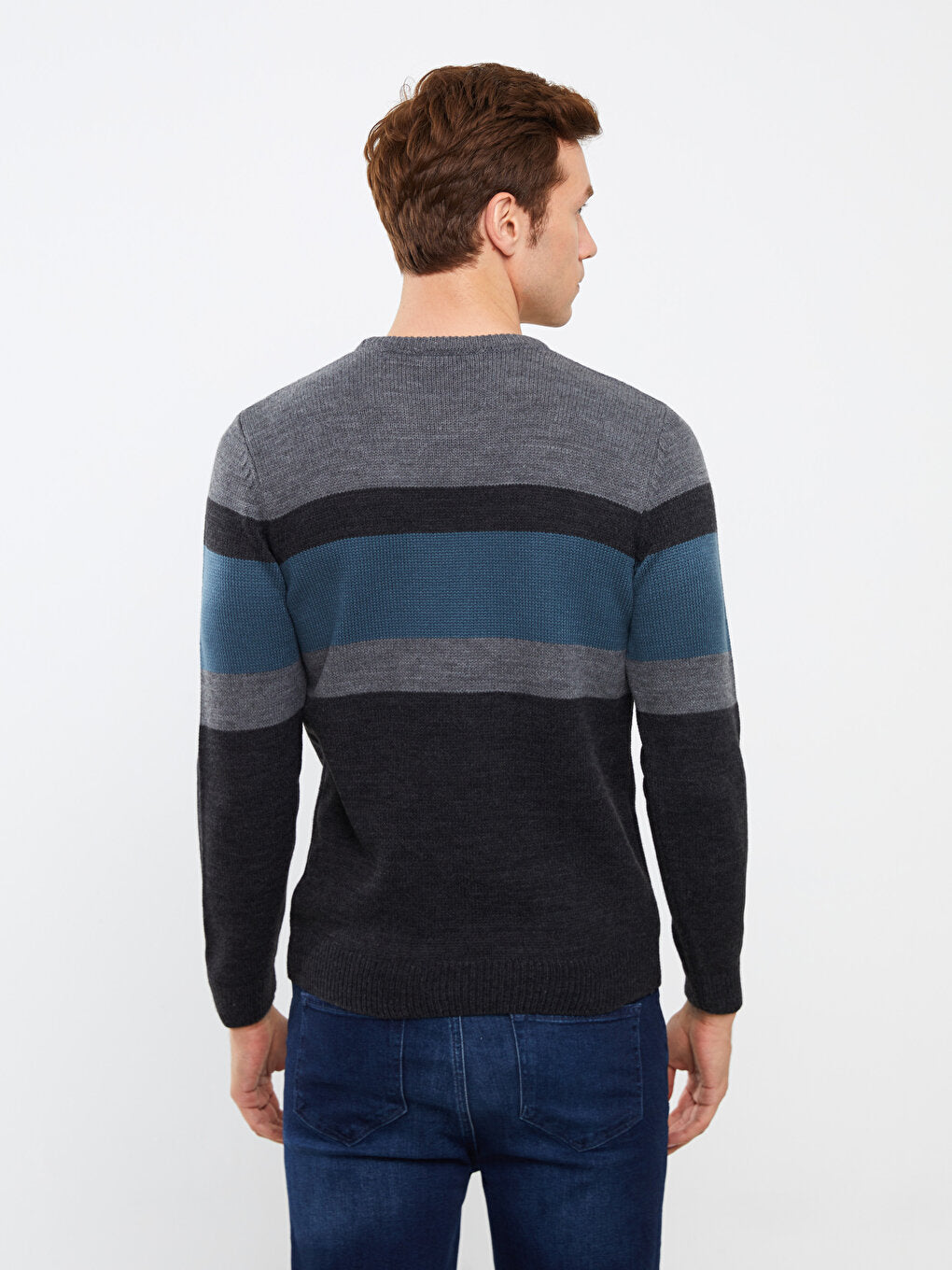 Crew Neck Long Sleeve Color Block Men Knitwear Sweater