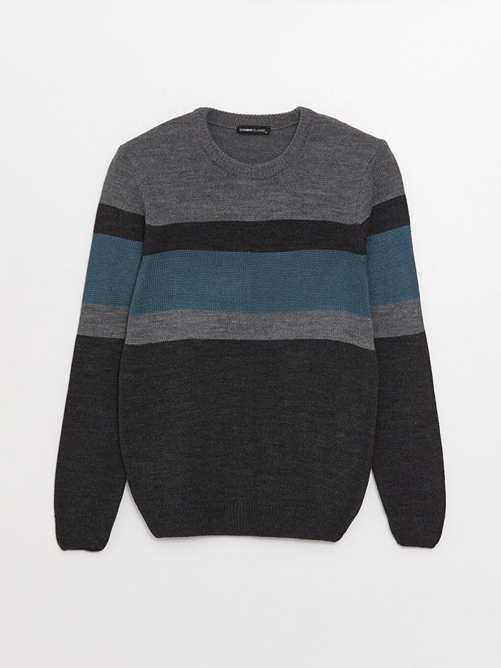 Crew Neck Long Sleeve Color Block Men Knitwear Sweater