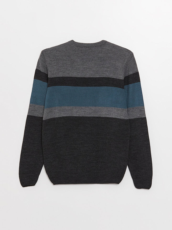 Crew Neck Long Sleeve Color Block Men Knitwear Sweater