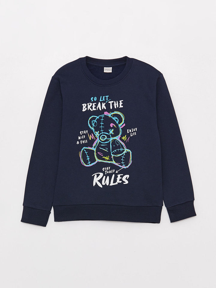 Crew Neck Printed Long Sleeve Boys Sweatshirt