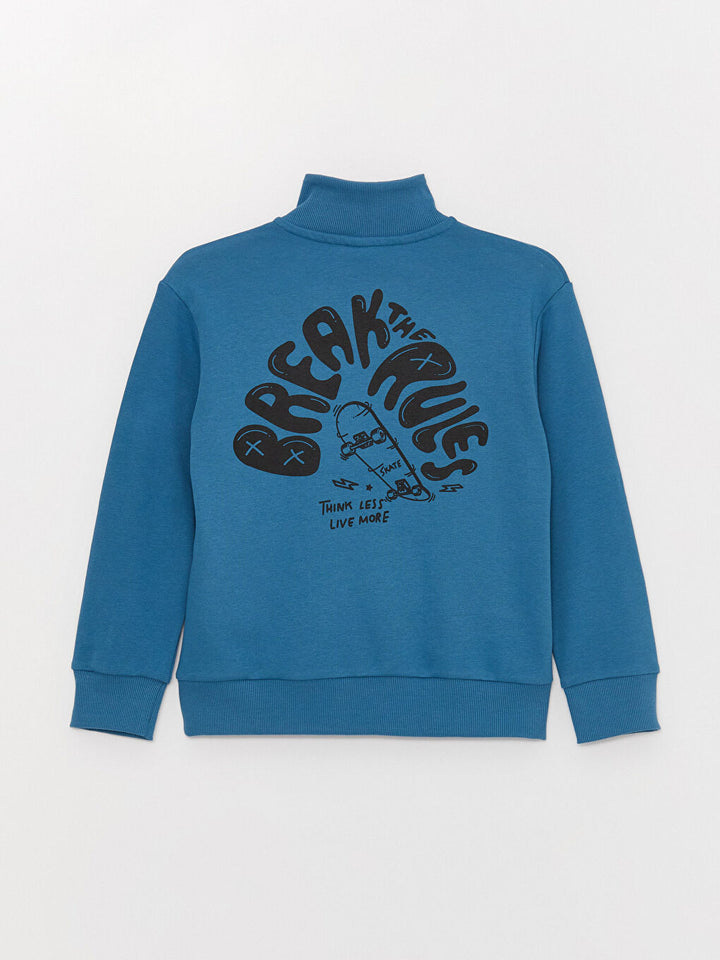 High Collar Printed Long Sleeve Boys Sweatshirt