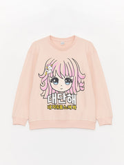 Crew Neck Long Sleeve Printed Girls Sweatshirt And Leggings Trousers