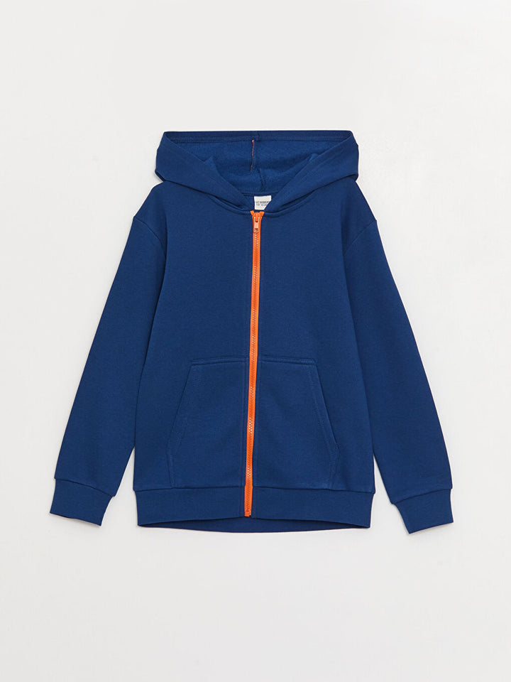 Hooded Basic Long Sleeve Boys Zipper Sweatshirt