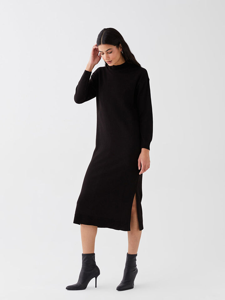 Half Turtleneck Straight Long Sleeve Women Knitwear Dress