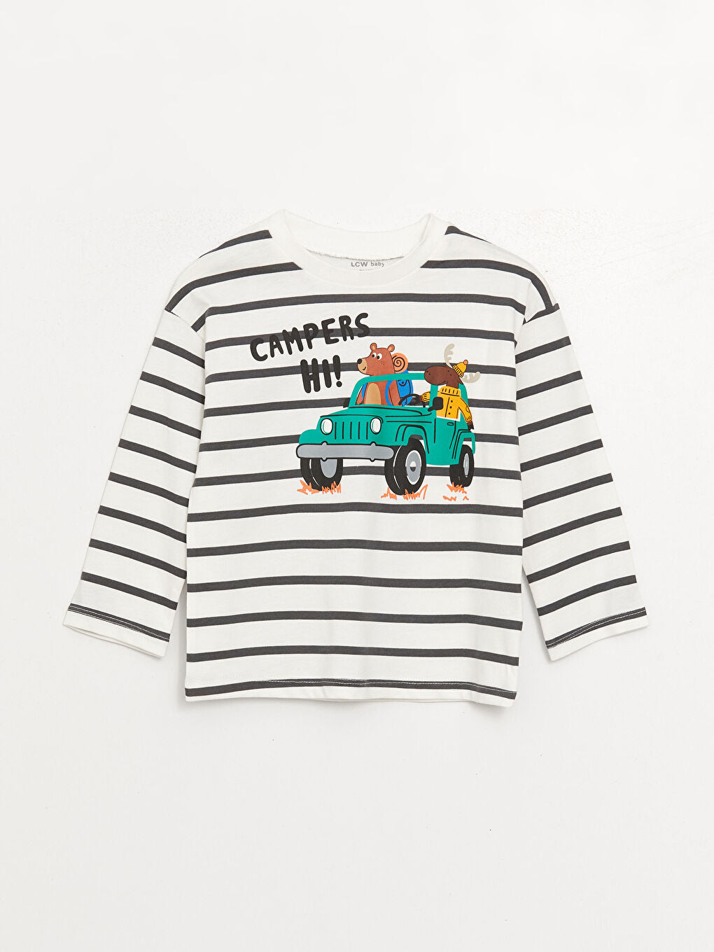 LCW baby Crew Neck Long Sleeve Printed Baby Boy T-Shirt and Trousers 2-Piece Set