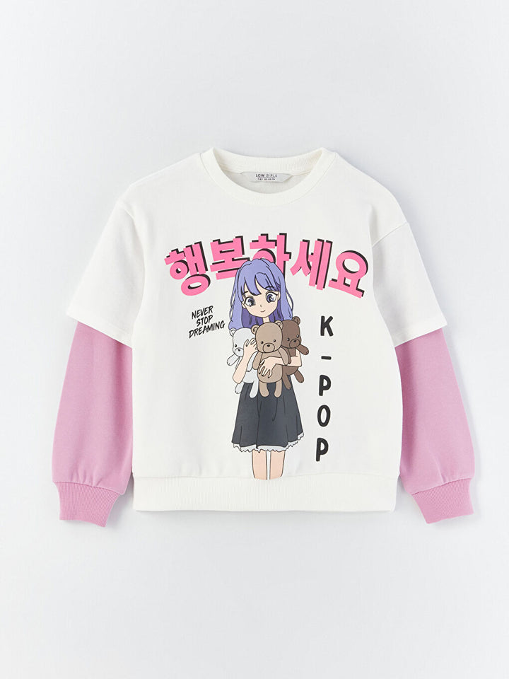 Crew Neck K-Pop Printed Long Sleeve Girls Sweatshirt