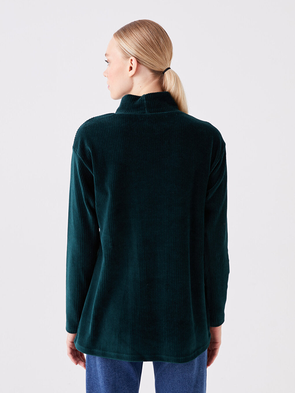 High Collar Plain Long Sleeve Velvet Women Tunic