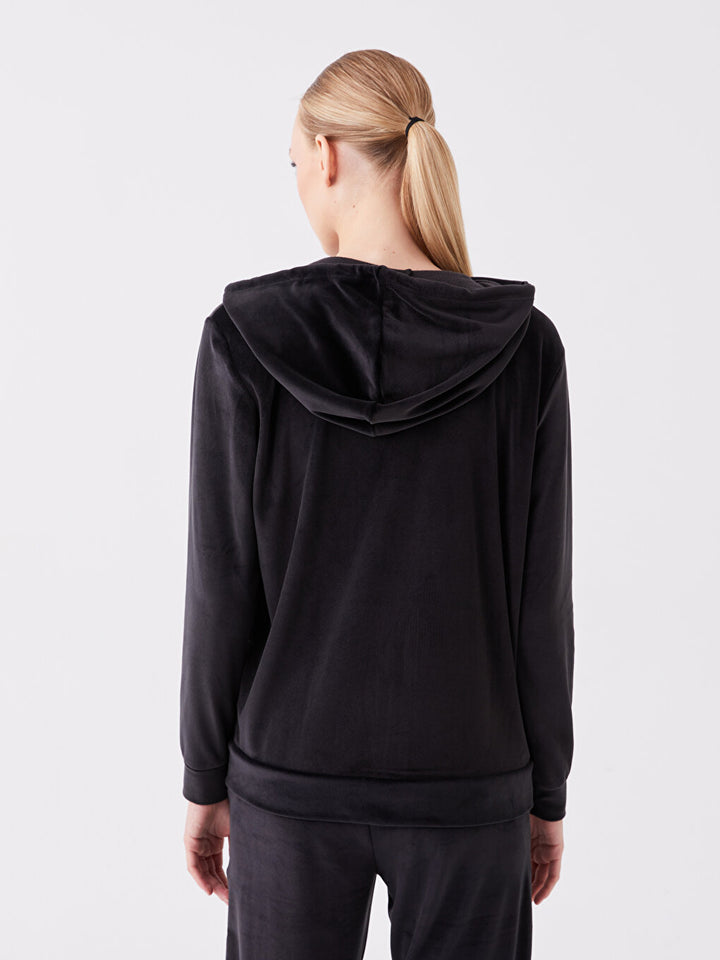 Hooded Plain Long Sleeve Women Zipper Sweatshirt
