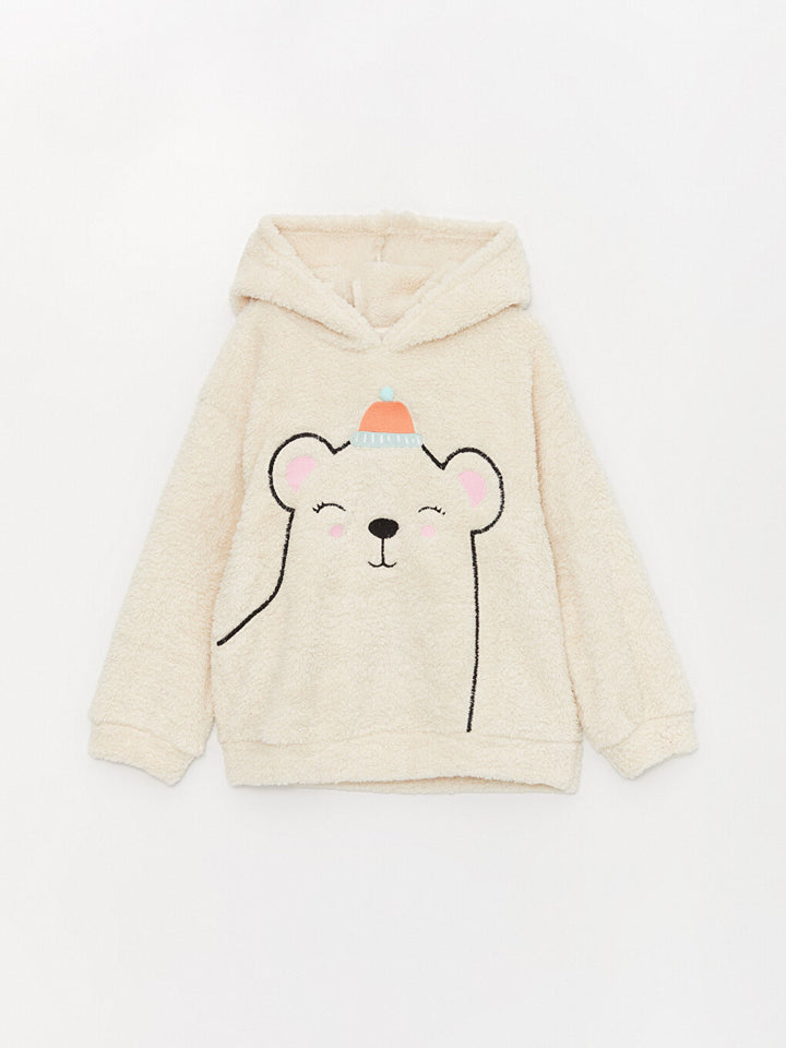 Embroidered Long Sleeve Plush Girls Hoodie