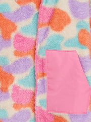 High Collar Patterned Long Sleeve Plush Girls Zippered Sweatshirt