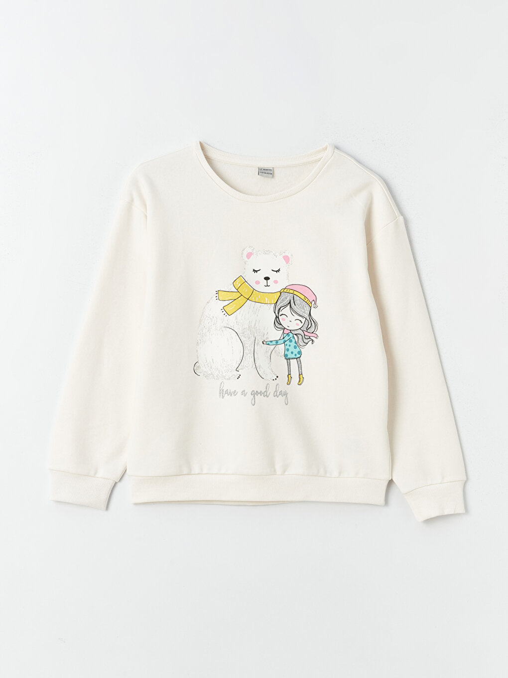 سويتشرت بناتي مطبوع بأكمام طويلة ورقبة دائرية