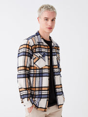 Regular Fit Long Sleeve Plaid Men Shirt Jacket