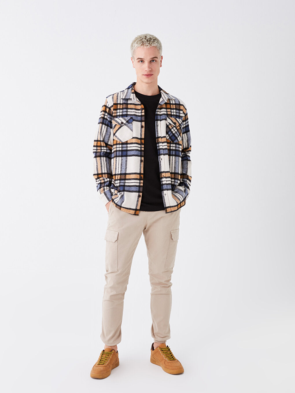 Regular Fit Long Sleeve Plaid Men Shirt Jacket