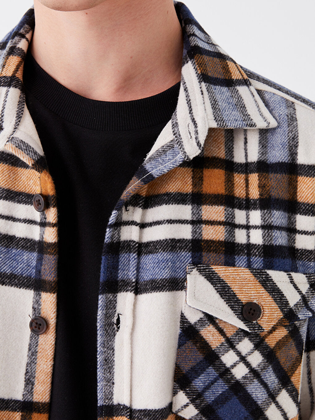 Regular Fit Long Sleeve Plaid Men Shirt Jacket