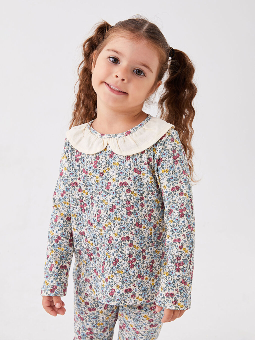 Crew Neck Floral Patterned Baby Girl T-Shirt