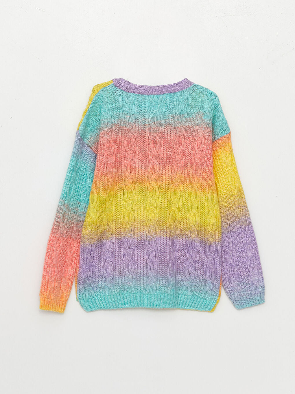 Crew Neck Color Blocked Long Sleeve Girls Knitwear Sweater