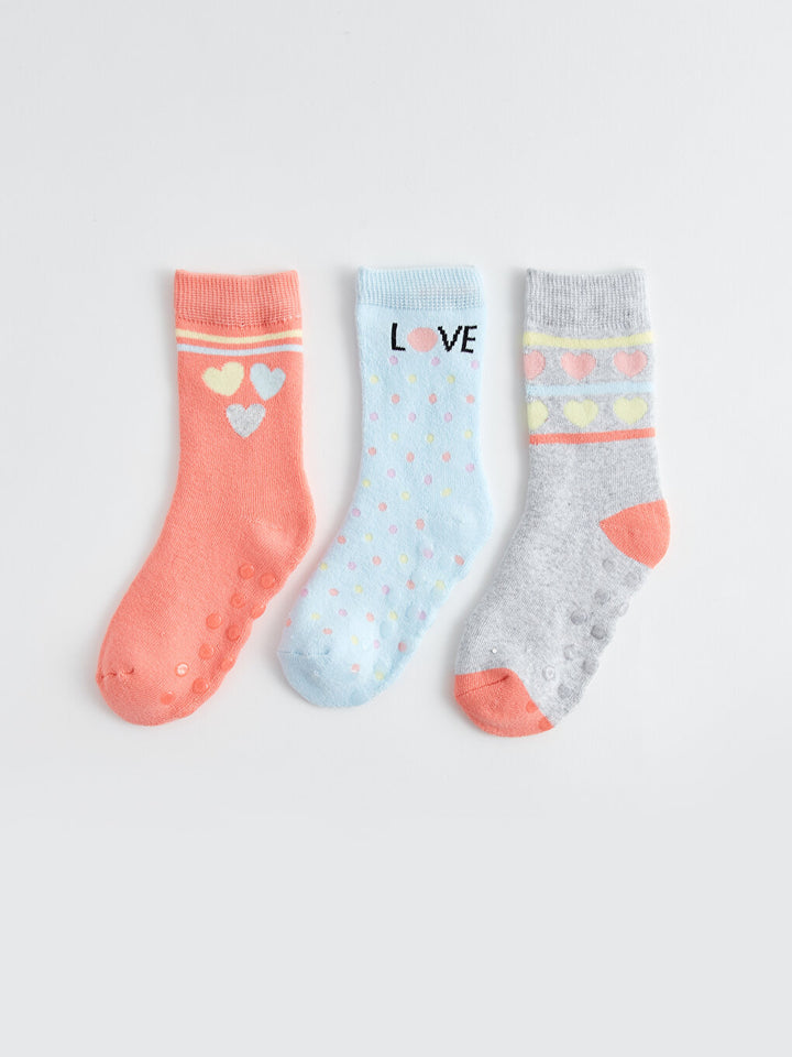 Patterned Girls Towel Sock Socks 3-Piece