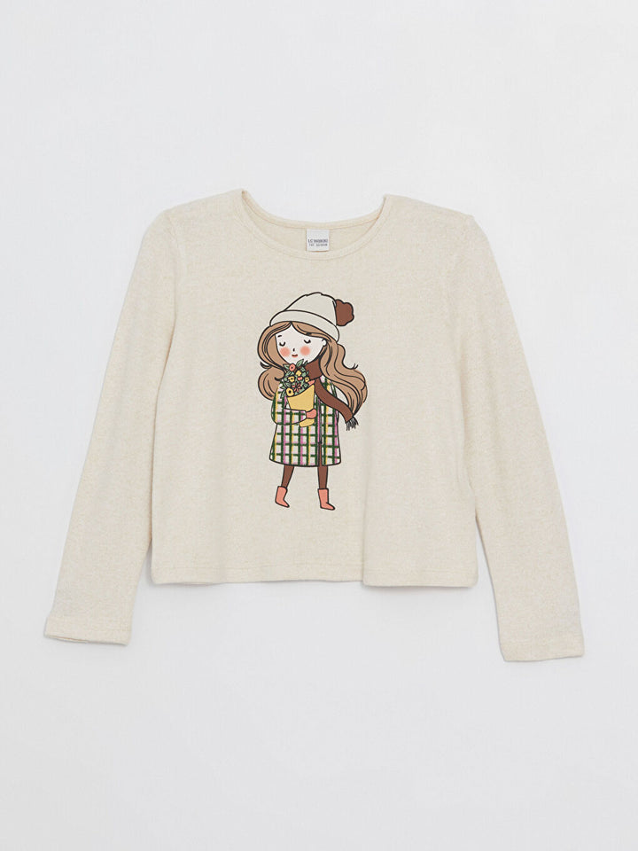 Crew Neck Printed Long Sleeve Girls T-Shirt And Tights