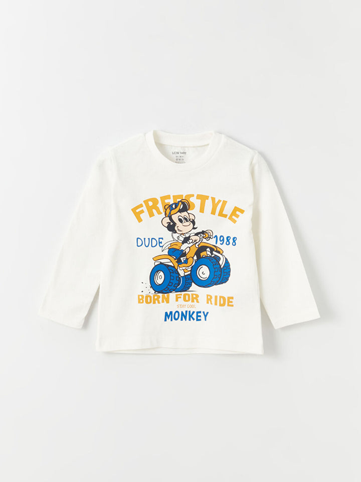 Crew Neck Nostalgic Monkey Printed Baby Boy T-Shirt