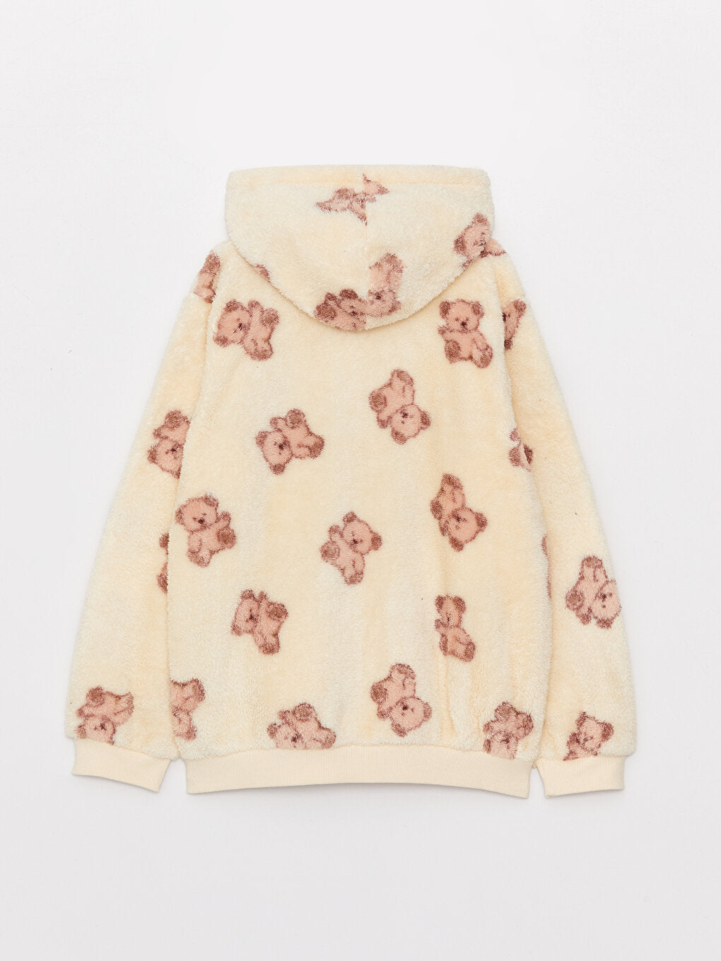 Hooded Patterned Long Sleeve Plush Girls Zippered Sweatshirt