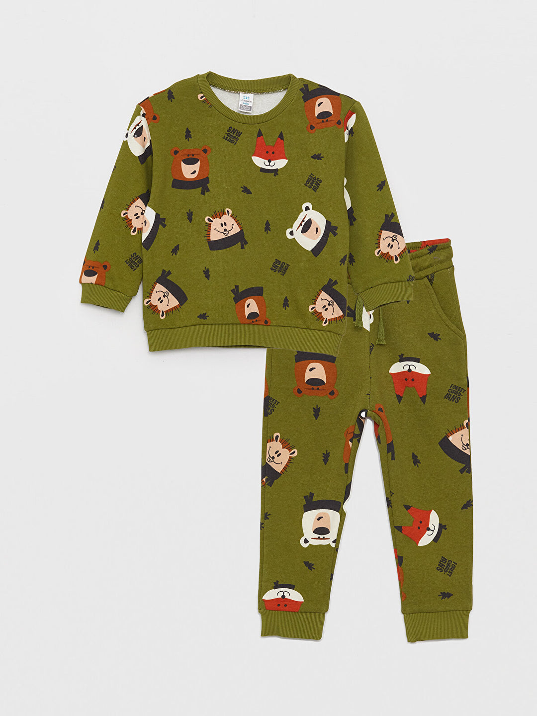 LCW baby Crew Neck Long Sleeve Printed Baby Boy Sweatshirt and Sweatpants 2-Piece Set