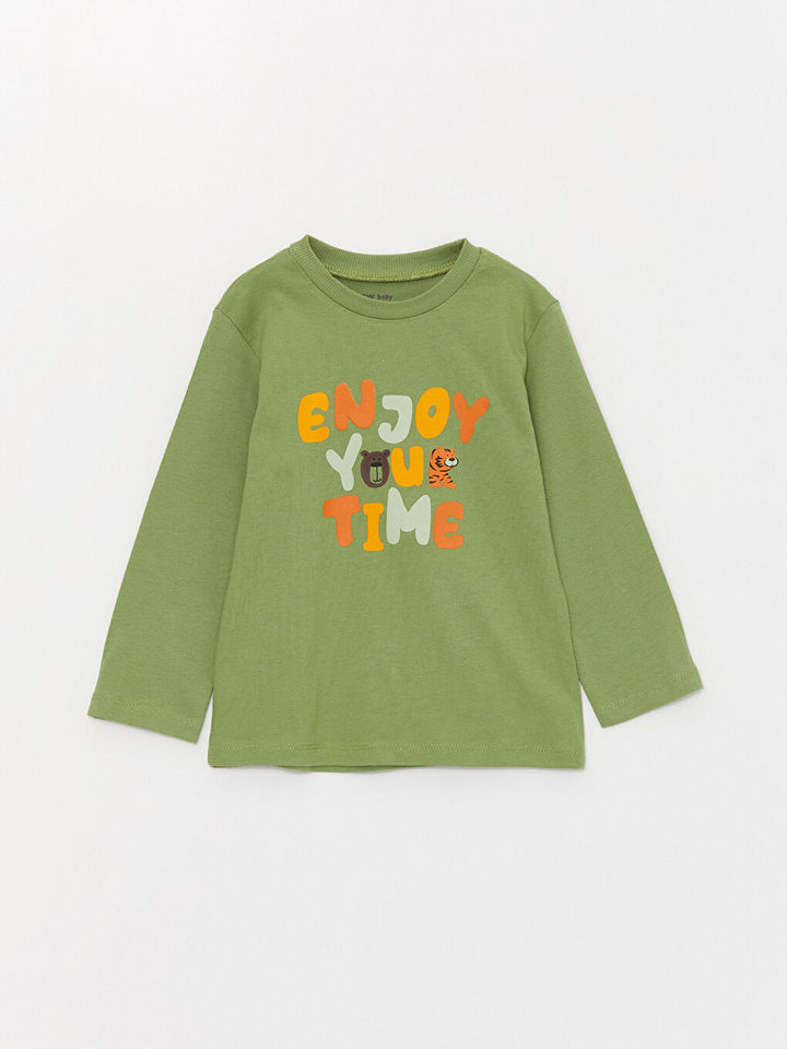 Crew Neck Long Sleeve Printed Baby Boy T-Shirt