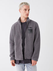 Stand Collar Long Sleeve Plush Men Zipper Sweatshirt