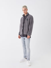 Stand Collar Long Sleeve Plush Men Zipper Sweatshirt