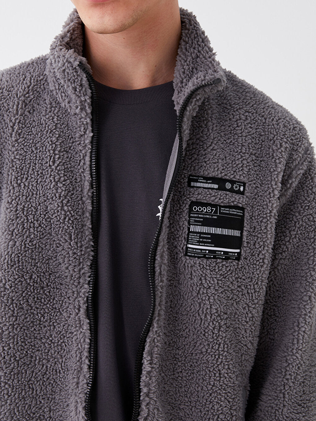 Stand Collar Long Sleeve Plush Men Zipper Sweatshirt