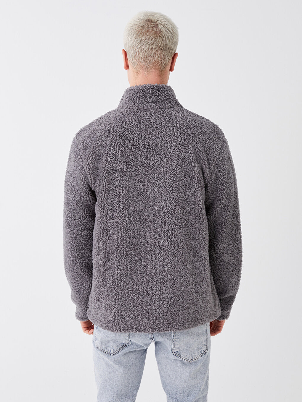 Stand Collar Long Sleeve Plush Men Zipper Sweatshirt