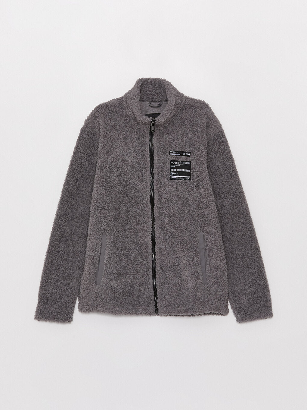 Stand Collar Long Sleeve Plush Men Zipper Sweatshirt