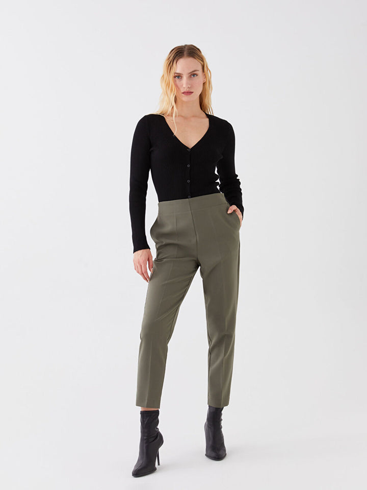 Standard Fit Women Trousers With Elastic Waist