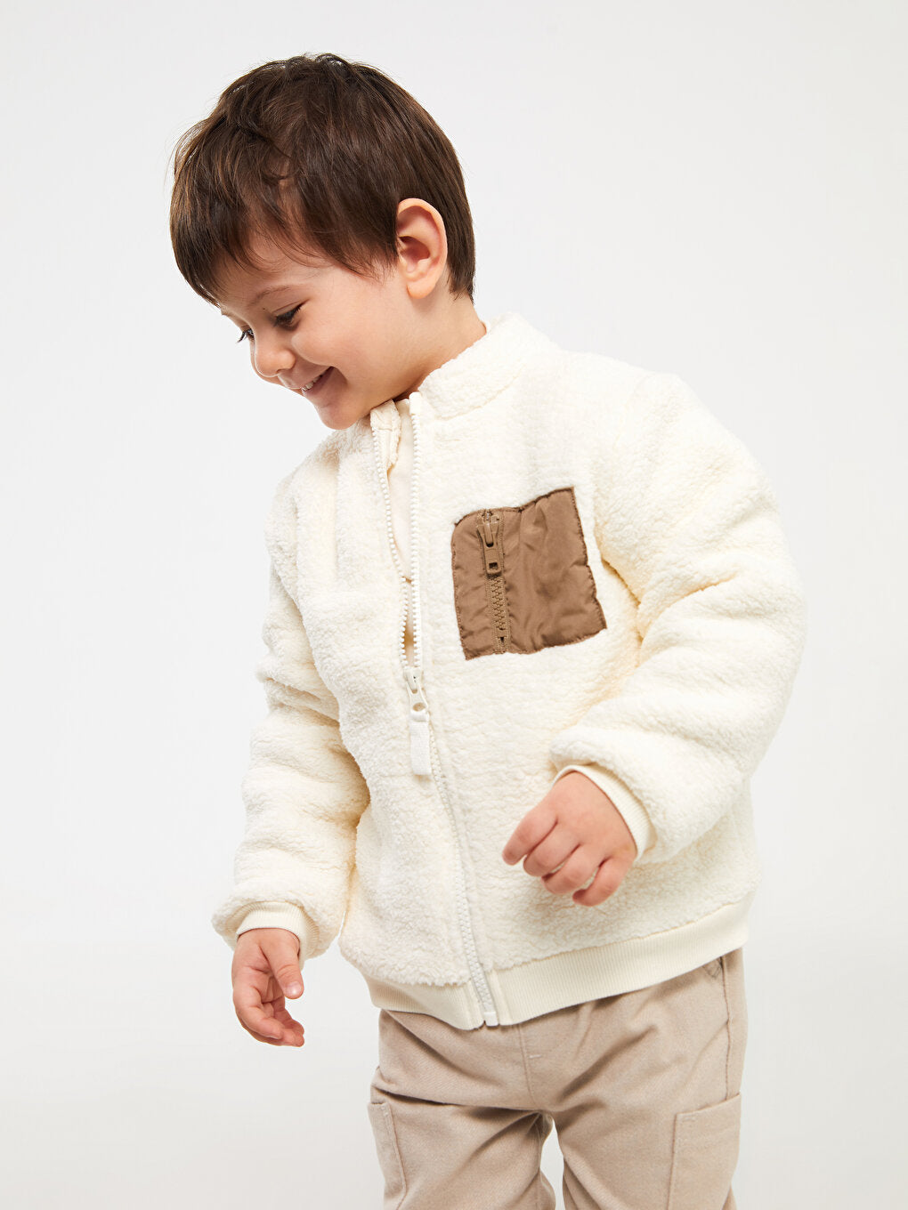 Stand-Up Collar Plush Baby Boy Zipper Sweatshirt