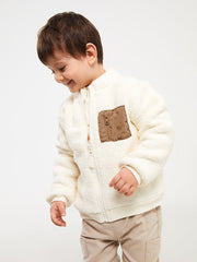 Stand-Up Collar Plush Baby Boy Zipper Sweatshirt