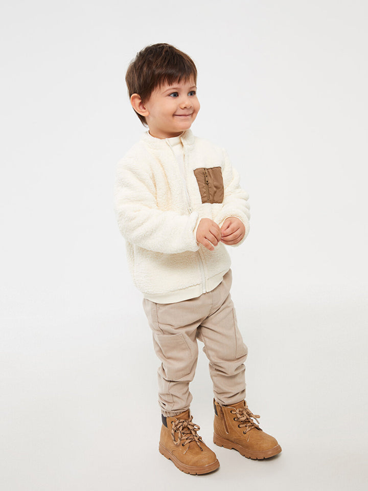 Stand-Up Collar Plush Baby Boy Zipper Sweatshirt