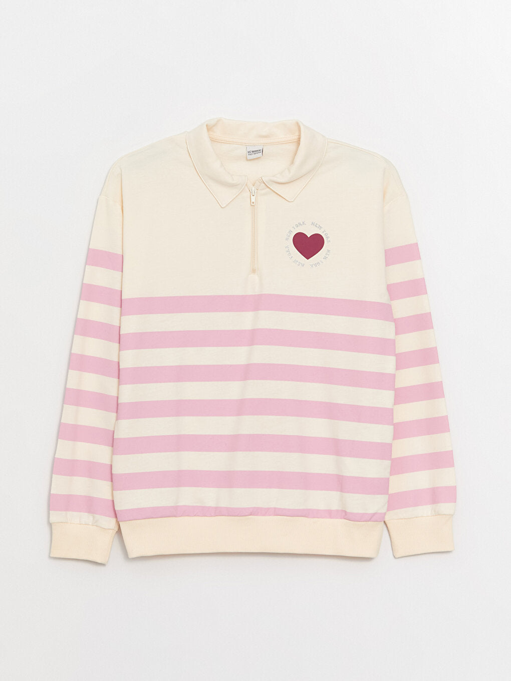 Polo Neck Striped Long Sleeve Girls Sweatshirt