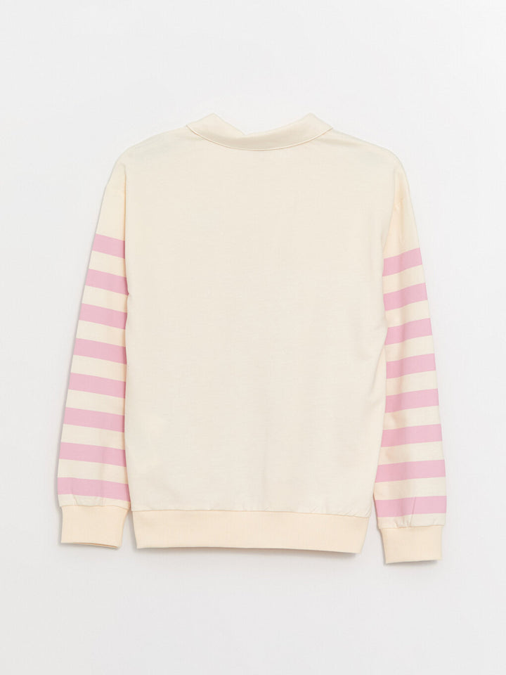 Polo Neck Striped Long Sleeve Girls Sweatshirt