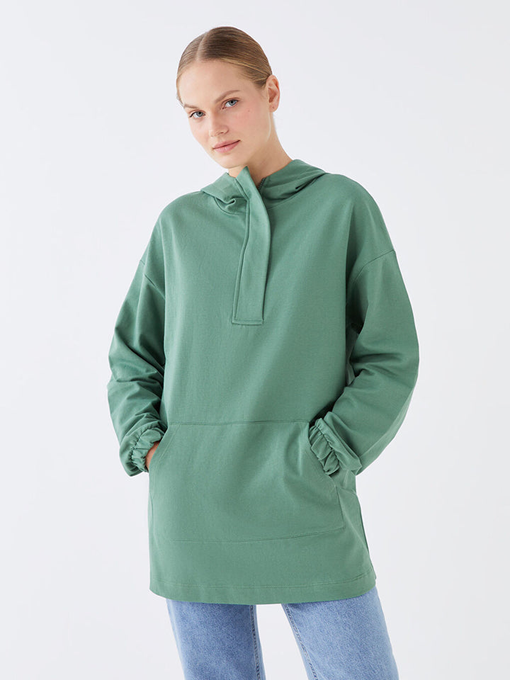 Hooded Plain Long Sleeve Oversize Women Sweatshirt