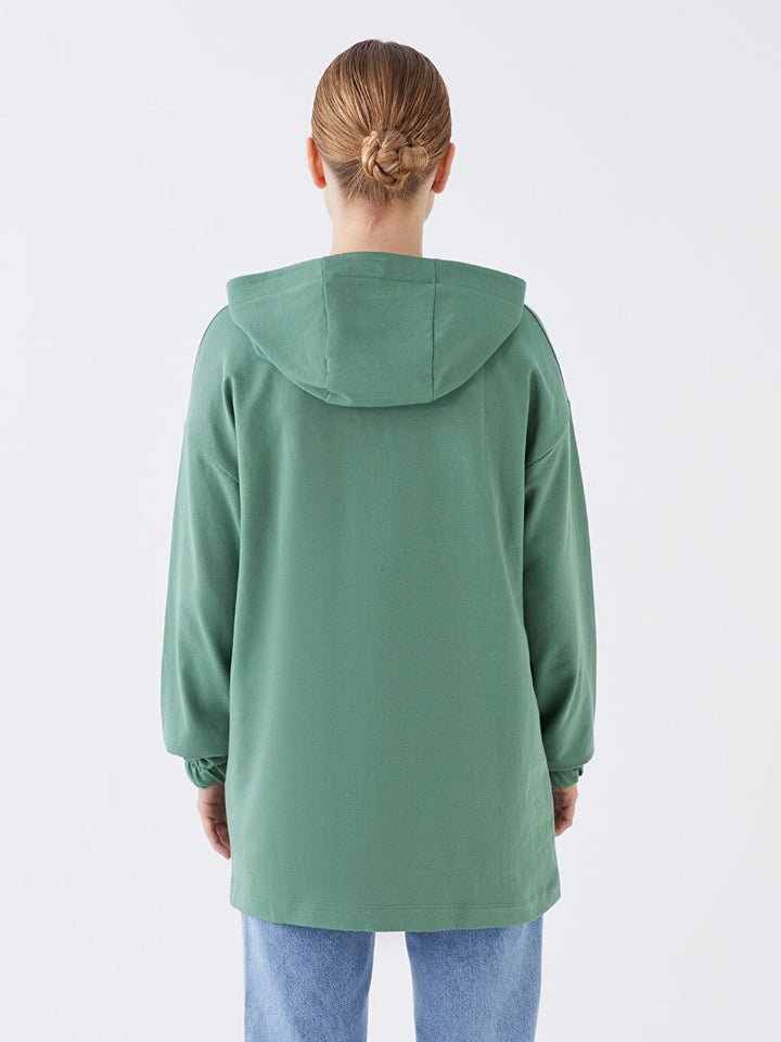 Hooded Plain Long Sleeve Oversize Women Sweatshirt