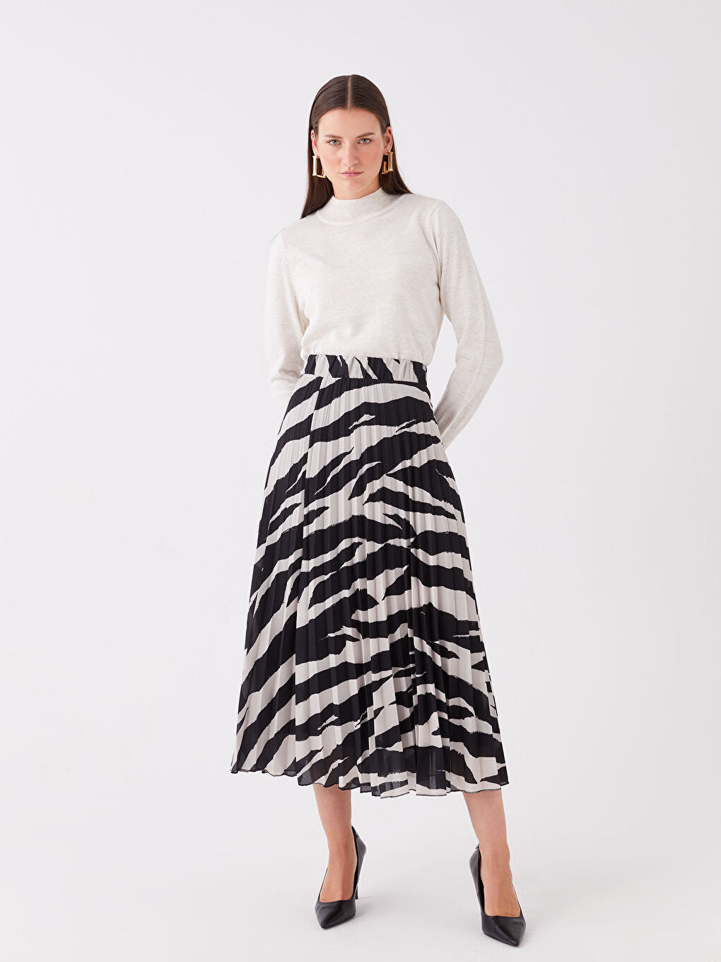Patterned Chiffon Women Skirt With Elastic Waist