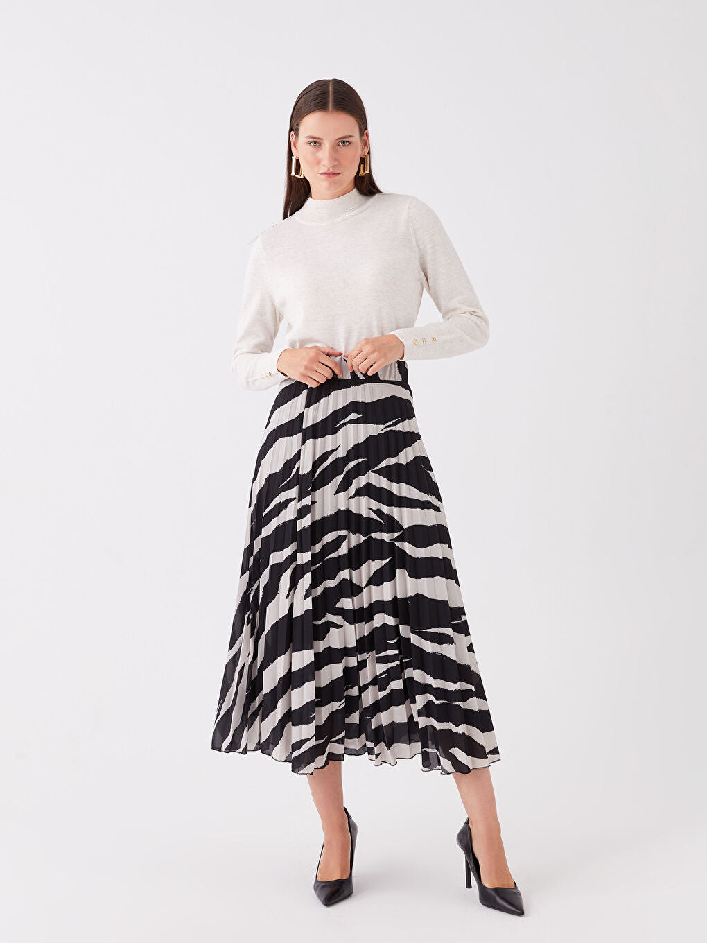 Patterned Chiffon Women Skirt With Elastic Waist