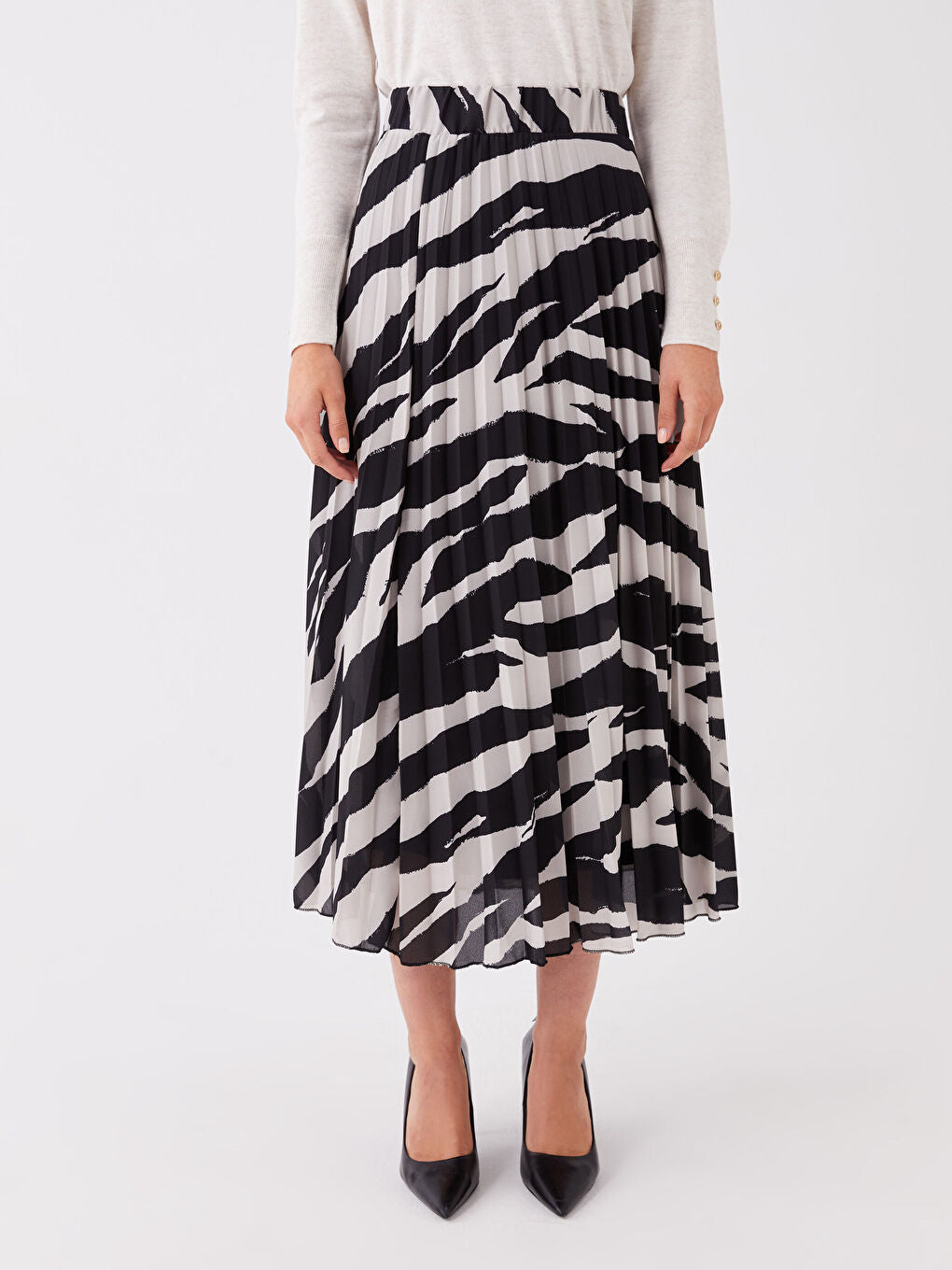 Patterned Chiffon Women Skirt With Elastic Waist
