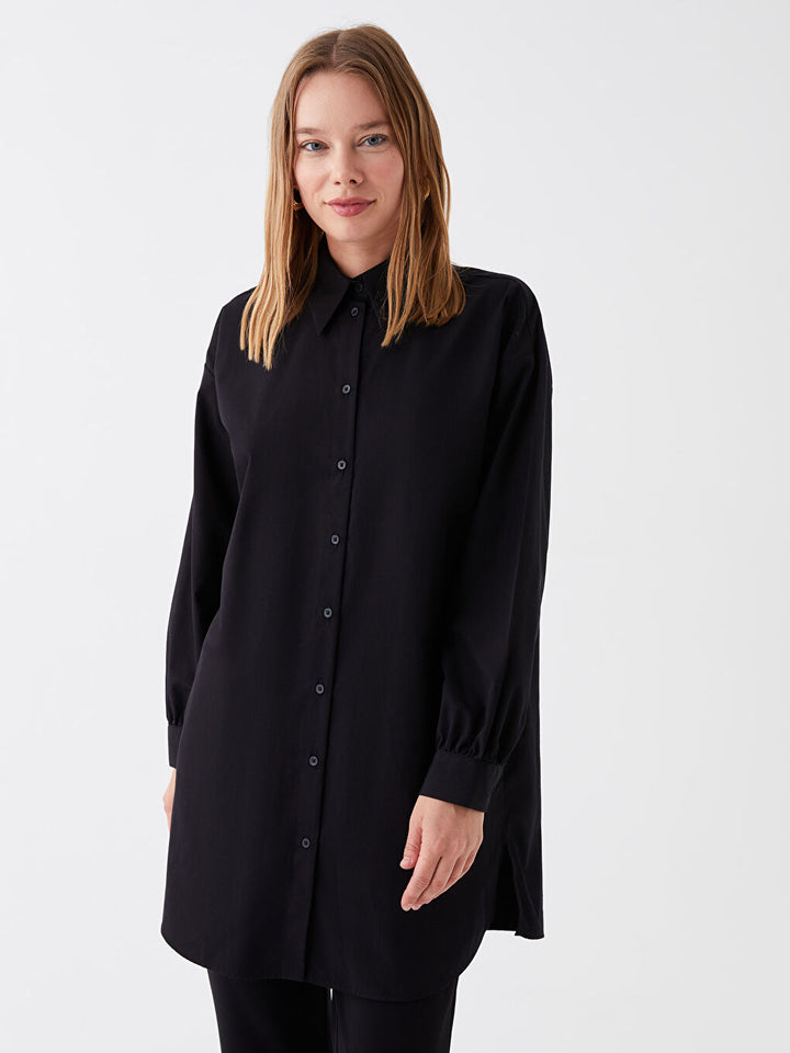 Shirt Collar Plain Long Sleeve Oversize Women Tunic