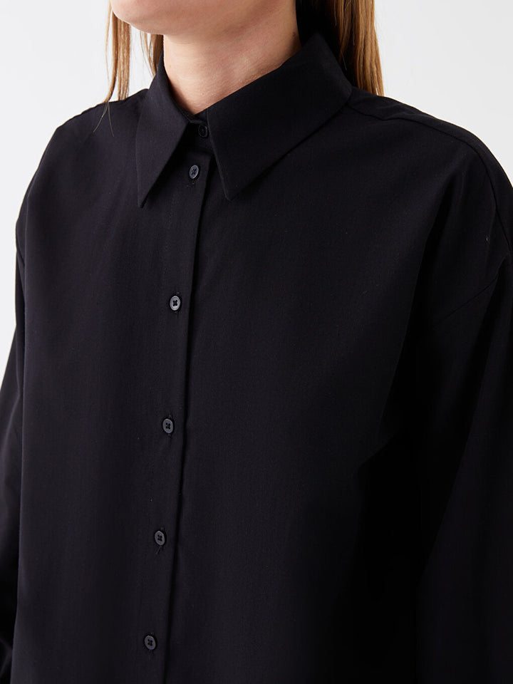 Shirt Collar Plain Long Sleeve Oversize Women Tunic