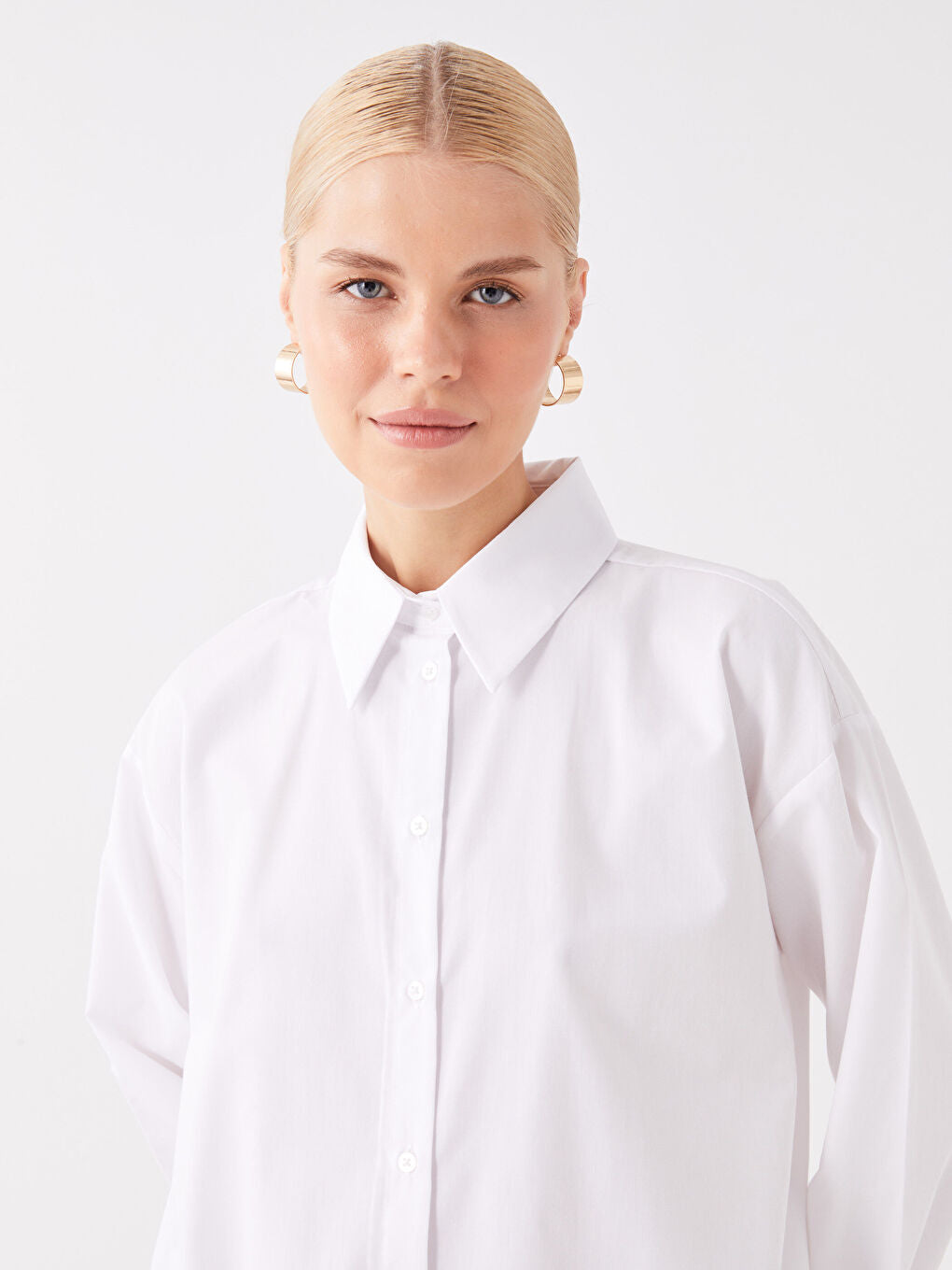 Shirt Collar Plain Long Sleeve Oversize Women Tunic