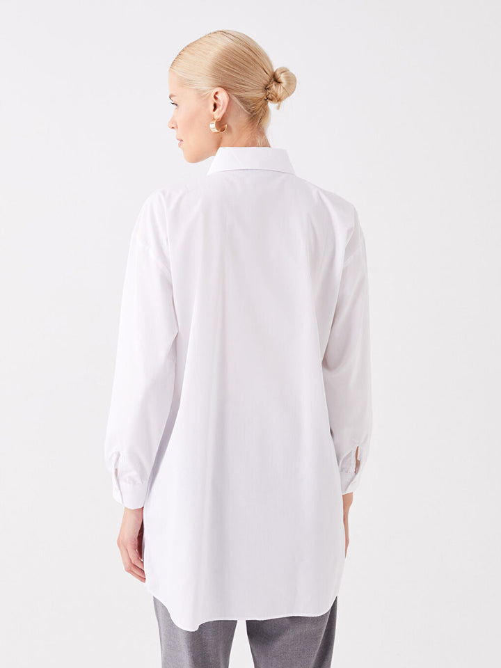 Shirt Collar Plain Long Sleeve Oversize Women Tunic