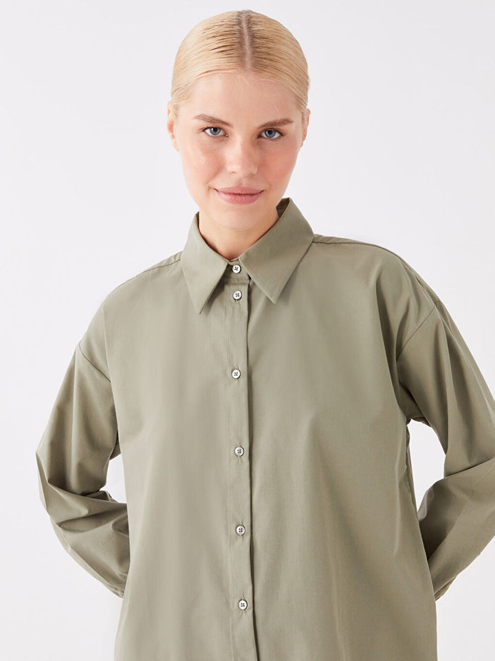 Shirt Collar Plain Long Sleeve Oversize Women Tunic